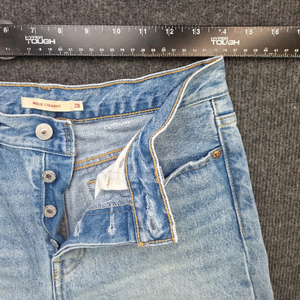 Levis Wedgie Straight Mens 28x28 Blue Cotton Distressed Button Fly Jeans